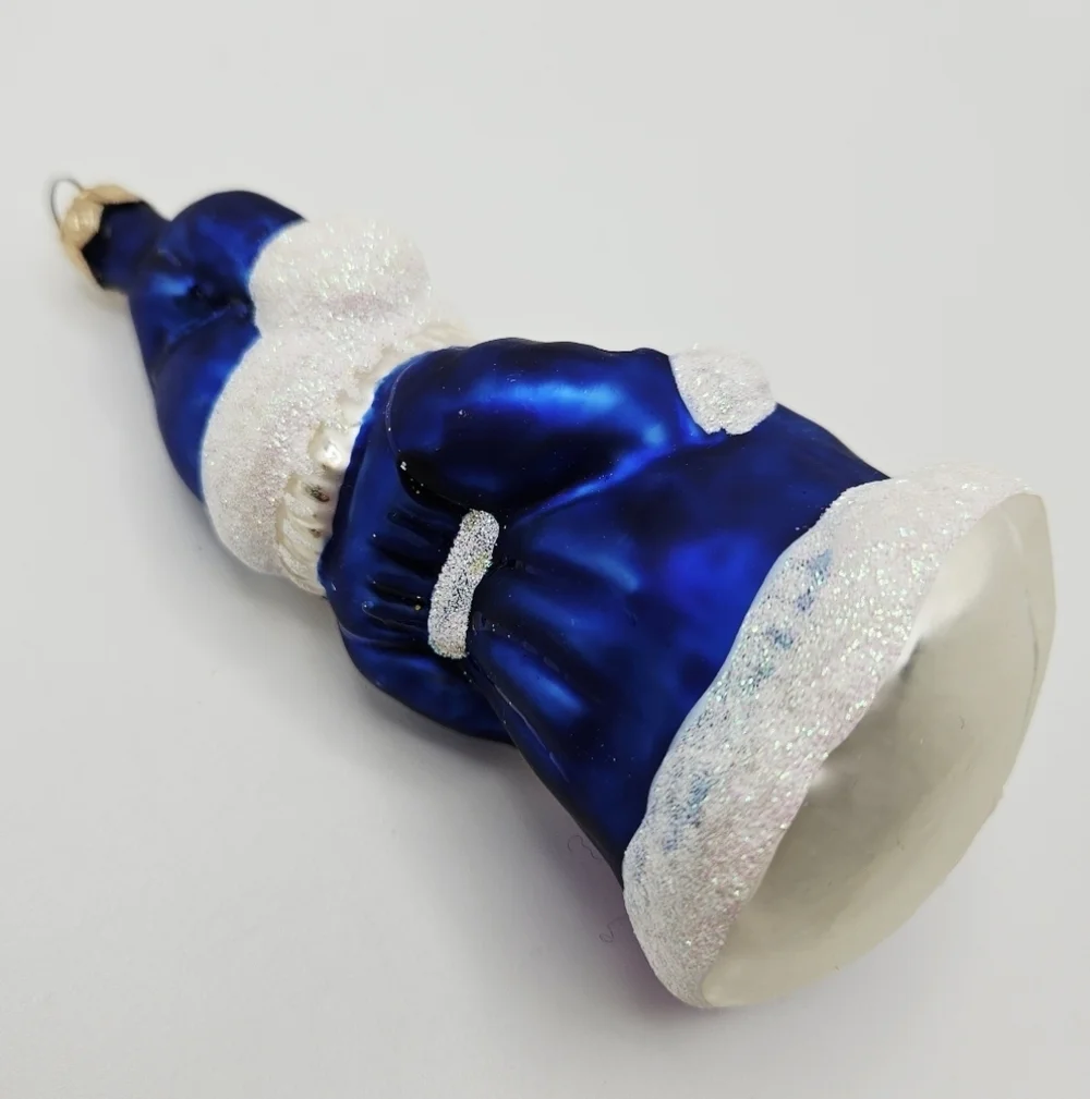 Glass Blue and White Santa Claus Glitter Details Christmas Ornament